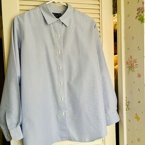 Lands' End Blue Pinstripe Blouse